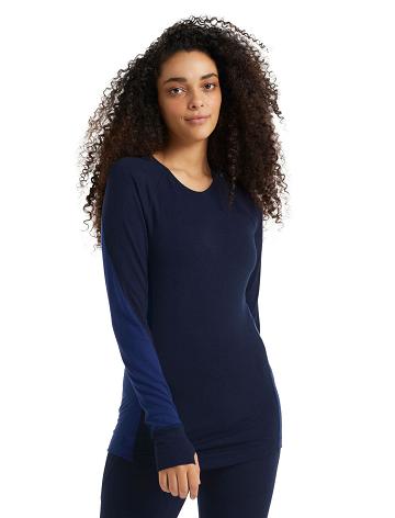 Dámské Base Layers Icebreaker BodyfitZone™ Merino 260 Zone Long Sleeve Crewe Thermal Top Tmavě Blankyt Královská Modrá Tmavě Blankyt | CZ 1042FDNM